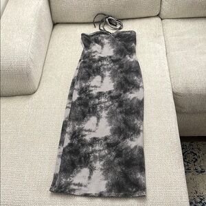 Zara Black and Gray Tie-Dye Midi Dress